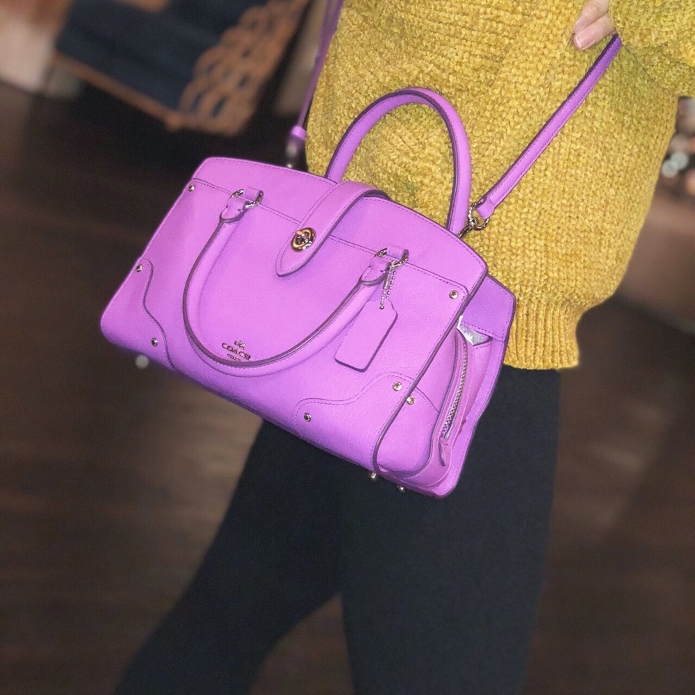 coach small mercer satchel crossbody purple - Picture 3 of 7